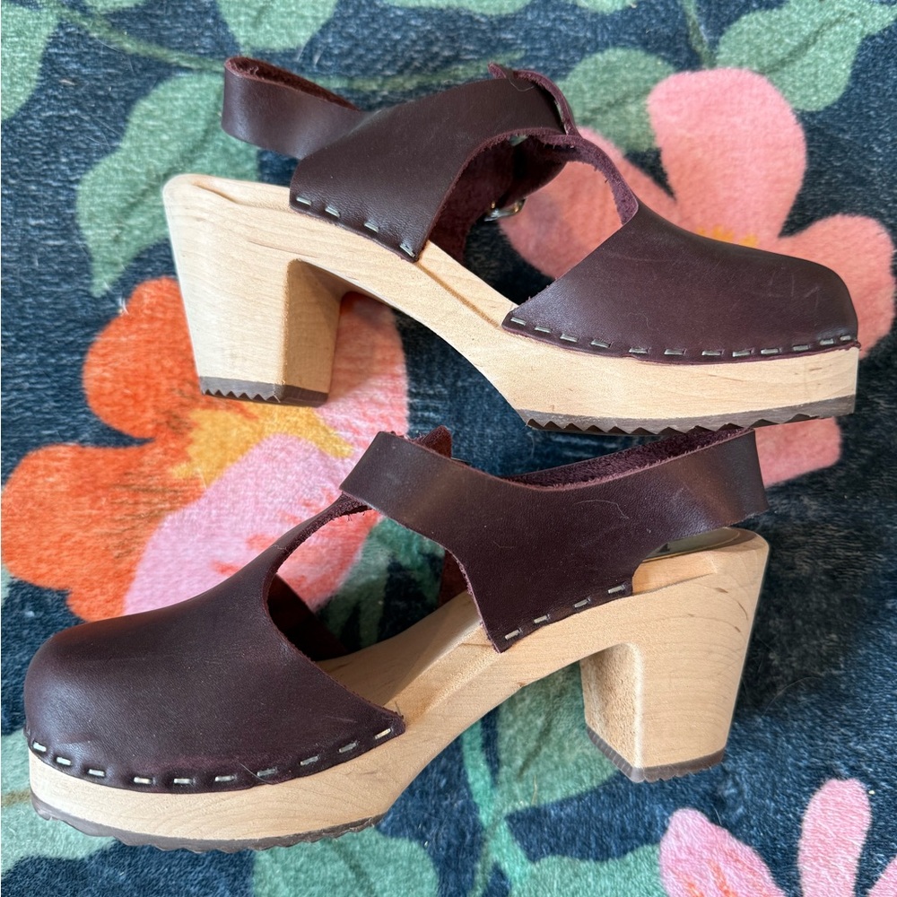 Lotta From Stockholm Swedish Burgundy Leather Women's Clogs